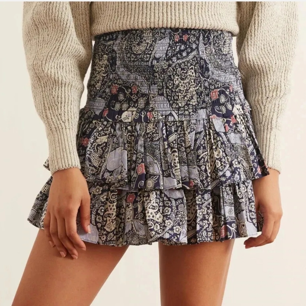 Isabel Marant Etoile Naomi Midnight Smocked Floral Print Mini Skirt 34